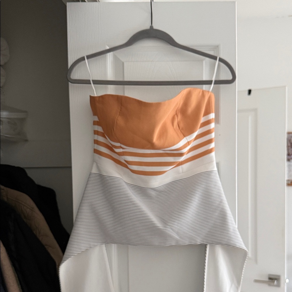 C/MEO Collective Orange and White Stripe Strapless Top